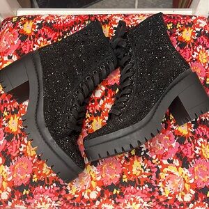 STEVE MADDEN Pass, Rhinestone Crystal Studded Combat Boots, Size 8.5